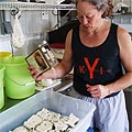 Salting slices of Reichert's Dairy Air Basil Feta